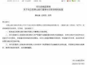 唐山银行董事长刘立君任职资格获批